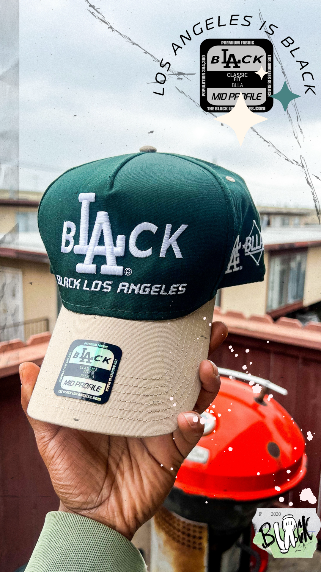 Black L.A Hat (Green/Beige)