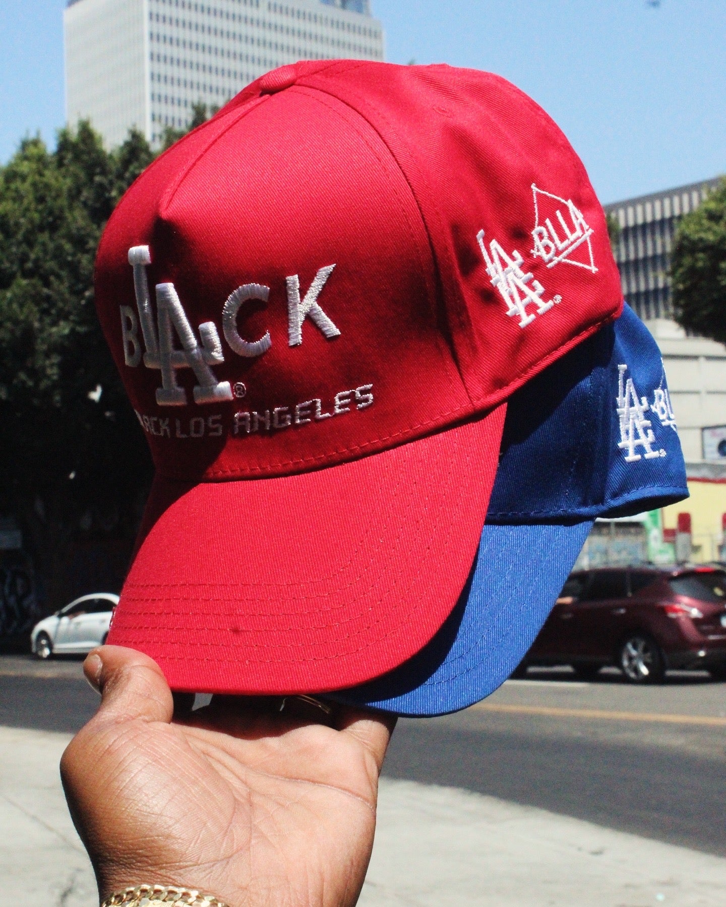 Black L.A Hat (Red Alert)